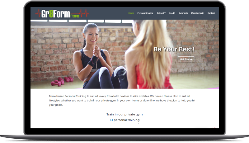 fitness website front page